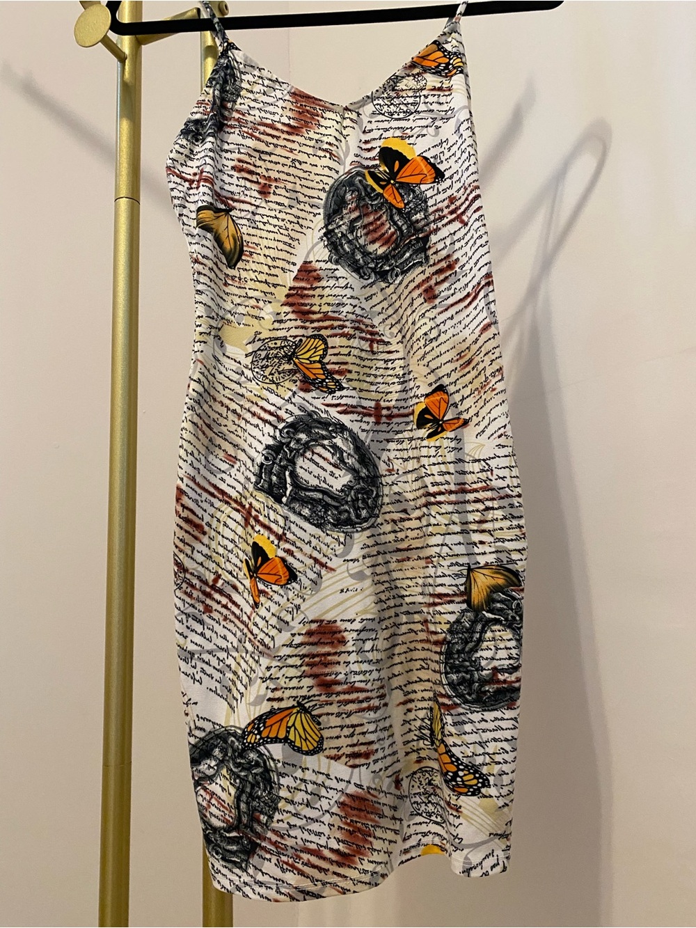 Butterfly Script Print Slip Dress in White and Orange